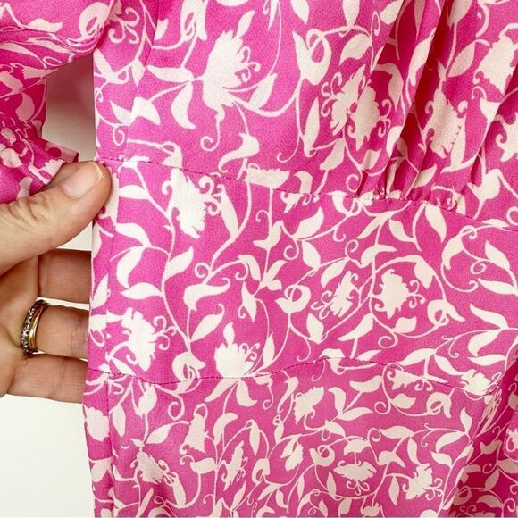 Lilita Azalea Pink Short Ruffle Sleeved Floral-Print Silk Mini Dress Sz Small - Picture 16 of 16